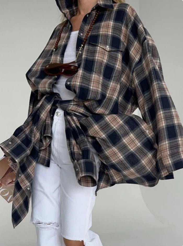 Haley - Oversized Plaid Shirt Dress