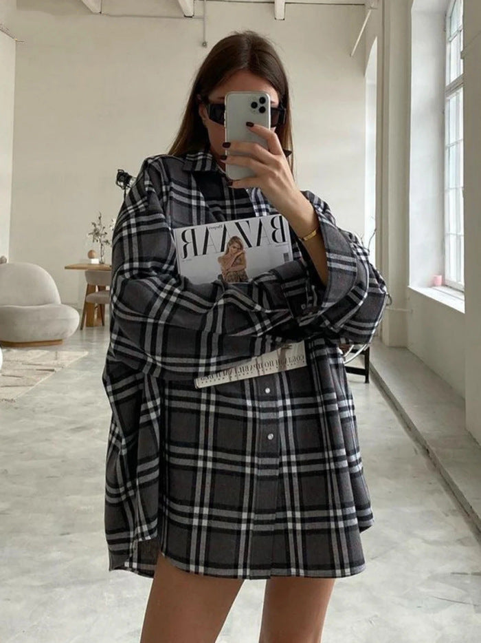 Haley - Oversized Plaid Shirt Dress