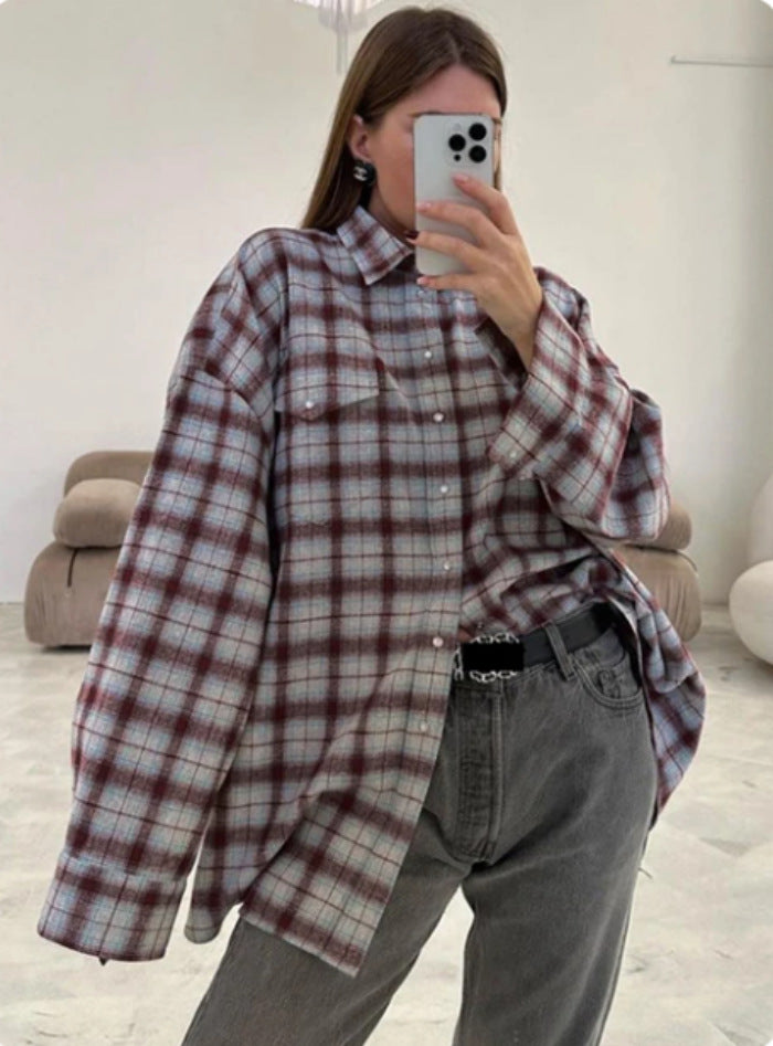 Haley - Oversized Plaid Shirt Dress