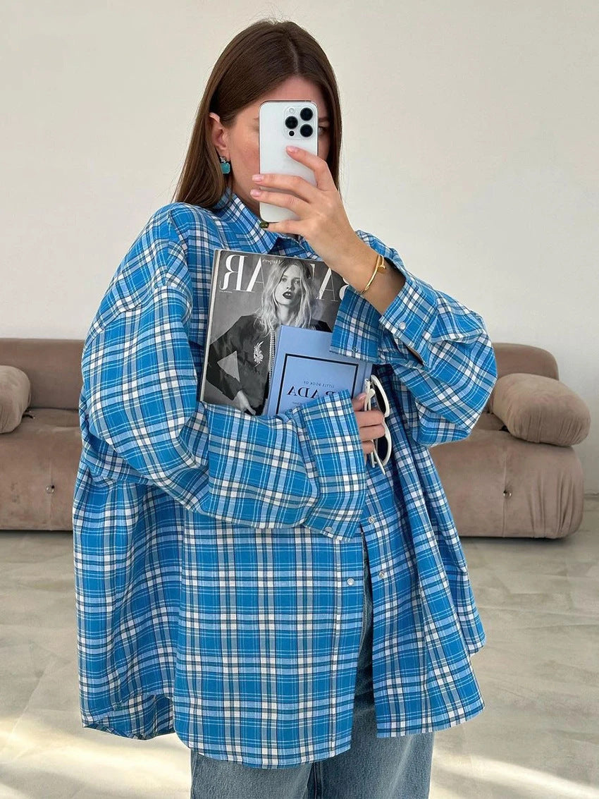 Haley - Oversized Plaid Shirt Dress