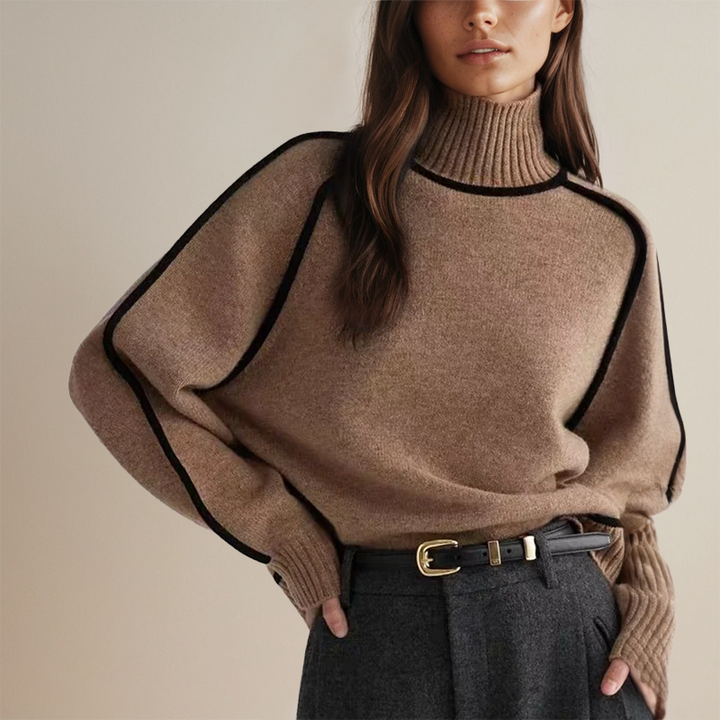 Koryn - Luxurious Turtleneck Sweater with Contrast Details