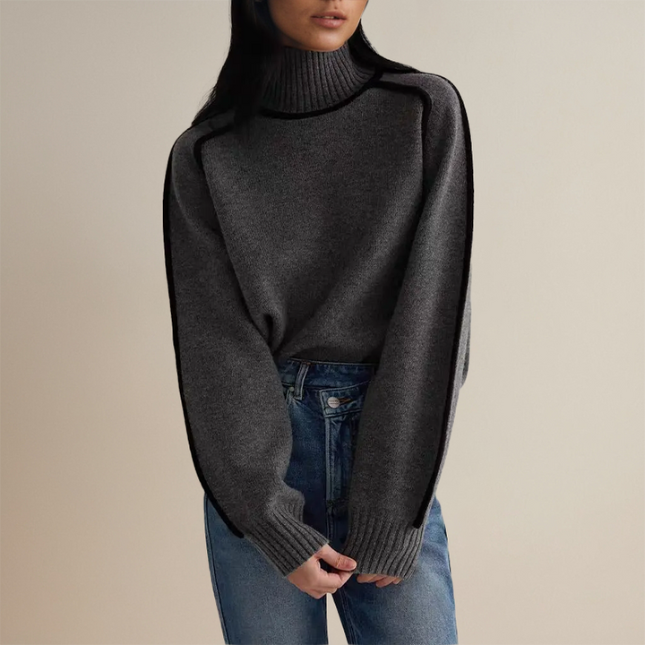 Koryn - Luxurious Turtleneck Sweater with Contrast Details