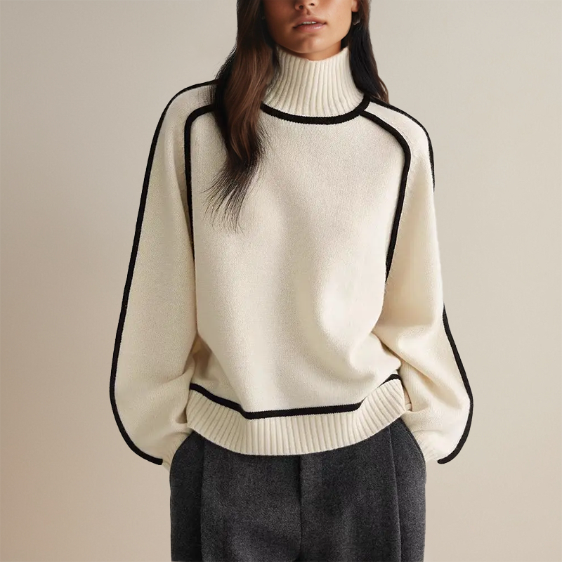 Koryn - Luxurious Turtleneck Sweater with Contrast Details