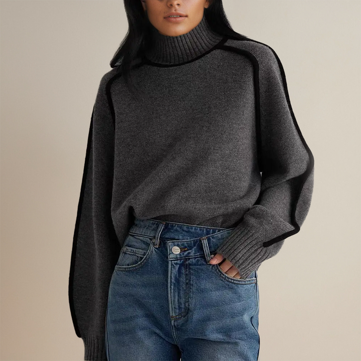 Koryn - Luxurious Turtleneck Sweater with Contrast Details