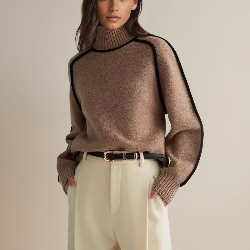 Koryn - Luxurious Turtleneck Sweater with Contrast Details