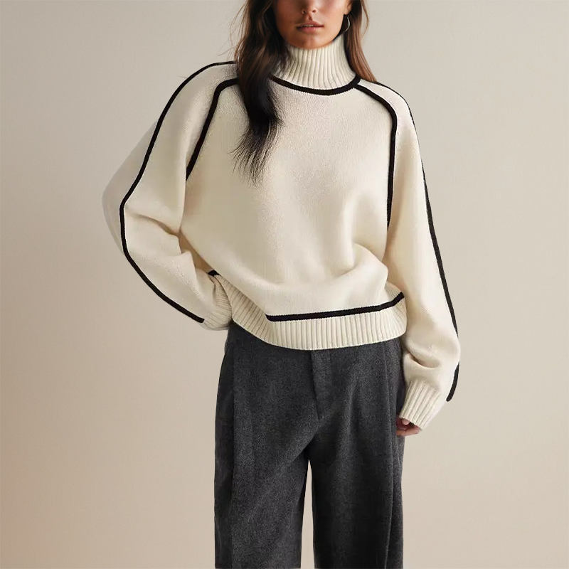 Koryn - Luxurious Turtleneck Sweater with Contrast Details